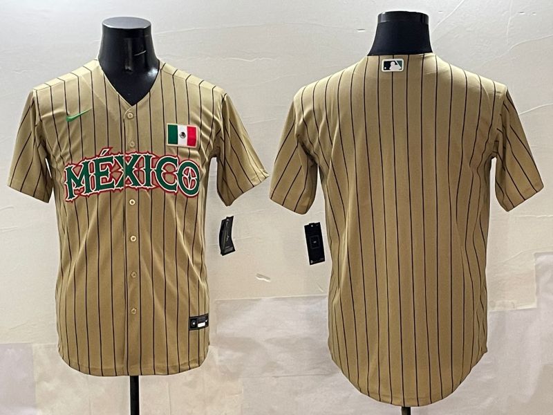 Men Mexico Blank Brown Stripe Joint Name 2025 Nike MLB Jersey style 1